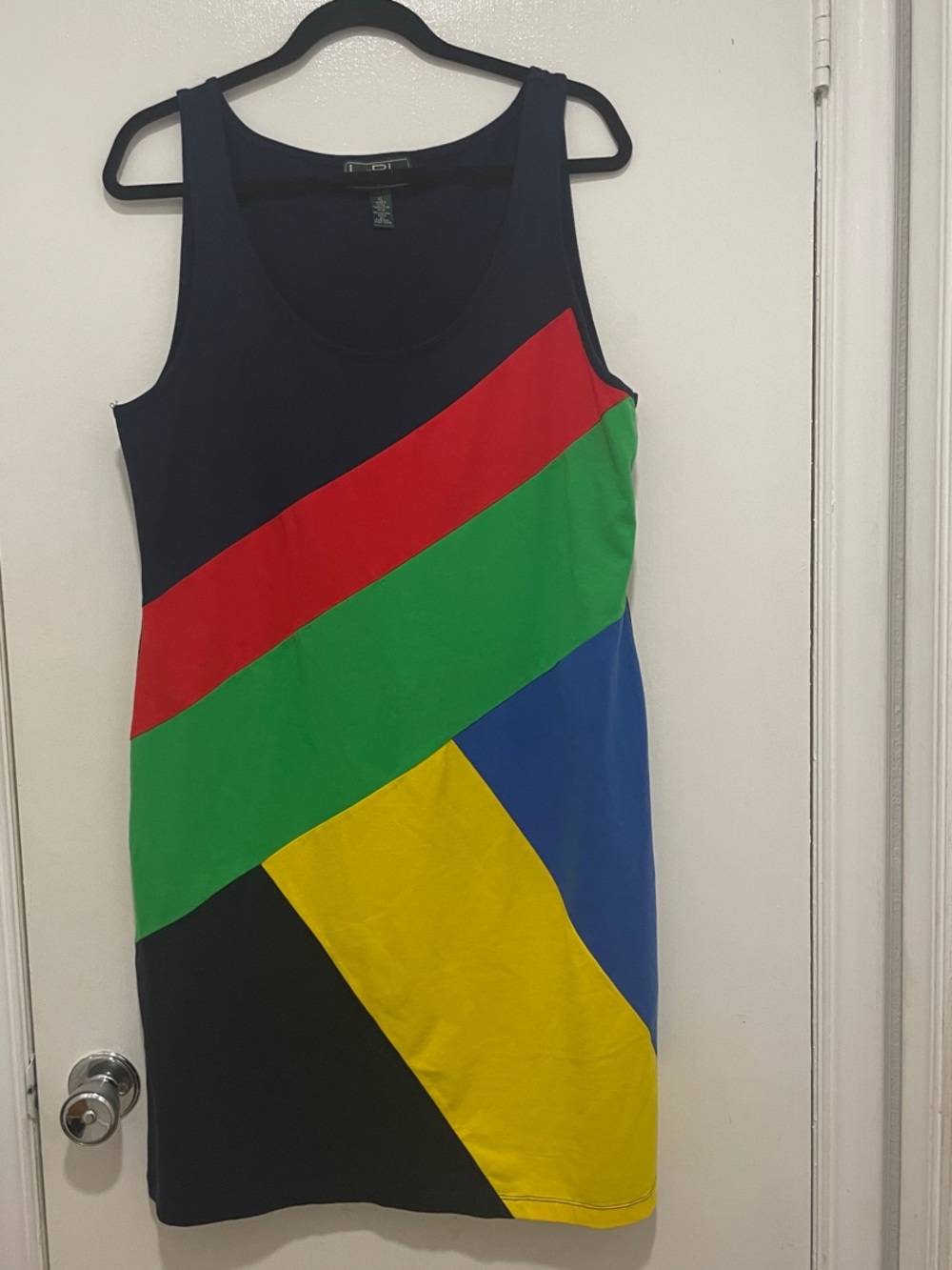 Lauren Ralph Lauren Navy Dress with Red Green Blue and Yellow Diagonal Panels